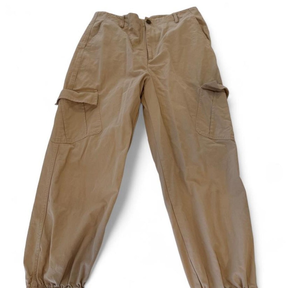 Molly Green Tan Khaki Cargo Jogger Pants High Waist V-Notch Back Medium